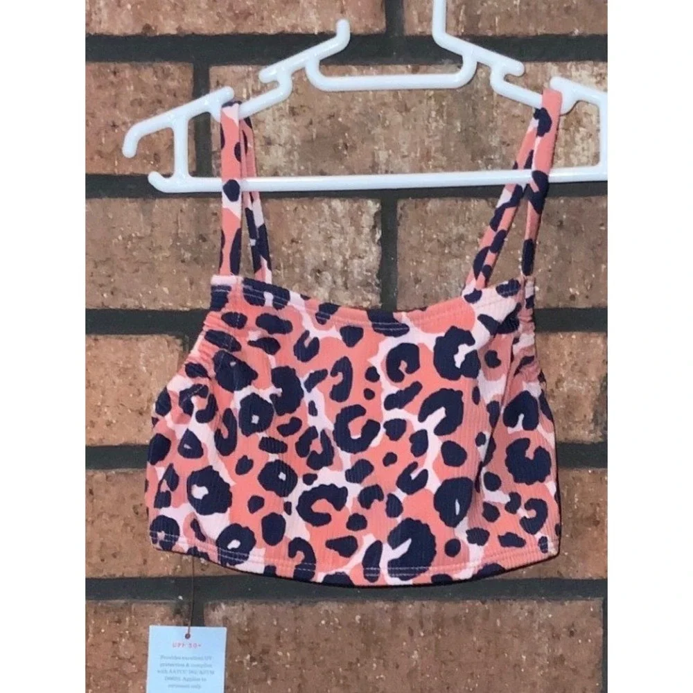 Cat & Jack Girls Pink Leopard Print‎ Ribbed Bikini Swim Top UPF 50+ Size S 6/7